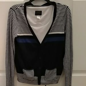 American Eagle navy, b& w striped cardigan